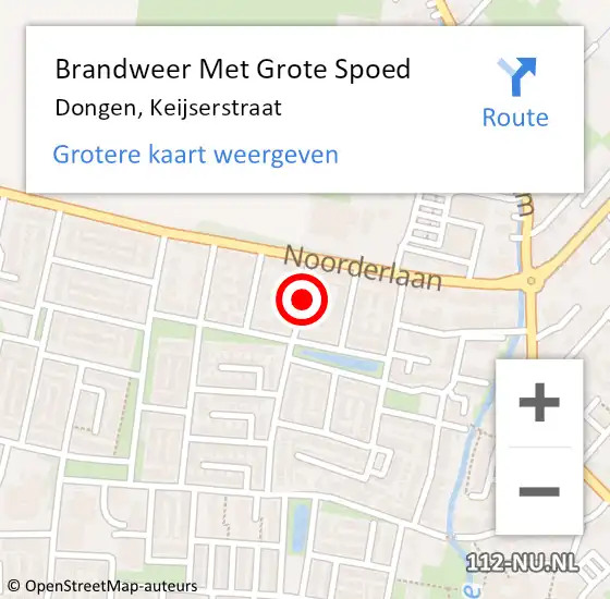 Locatie op kaart van de 112 melding: Brandweer Met Grote Spoed Naar Dongen, Keijserstraat op 24 oktober 2021 14:58