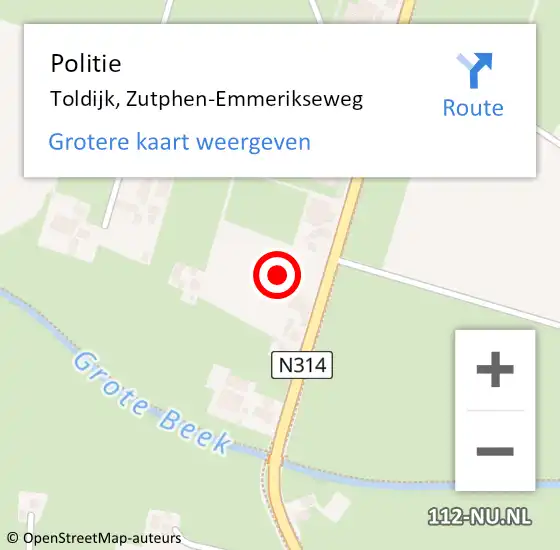 Locatie op kaart van de 112 melding: Politie Toldijk, Zutphen-Emmerikseweg op 24 oktober 2021 15:05