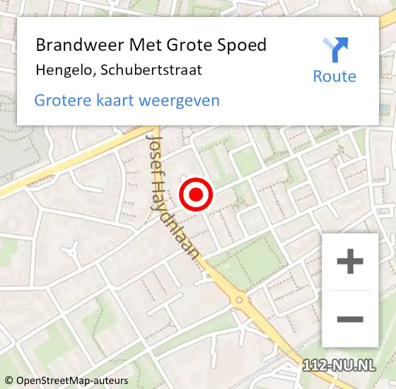 Locatie op kaart van de 112 melding: Brandweer Met Grote Spoed Naar Hengelo, Schubertstraat op 24 oktober 2021 15:22