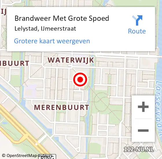 Locatie op kaart van de 112 melding: Brandweer Met Grote Spoed Naar Lelystad, IJmeerstraat op 24 oktober 2021 15:24