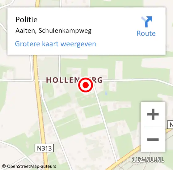 Locatie op kaart van de 112 melding: Politie Aalten, Schulenkampweg op 24 oktober 2021 15:33