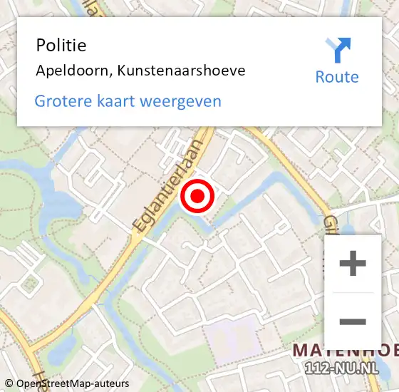 Locatie op kaart van de 112 melding: Politie Apeldoorn, Kunstenaarshoeve op 24 oktober 2021 15:49