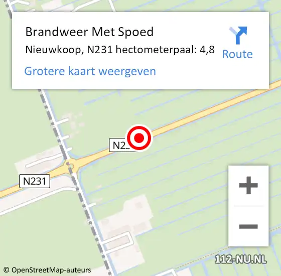 Locatie op kaart van de 112 melding: Brandweer Met Spoed Naar Nieuwkoop, N231 hectometerpaal: 4,8 op 24 oktober 2021 15:56
