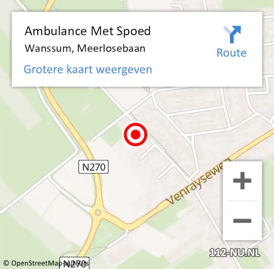 Locatie op kaart van de 112 melding: Ambulance Met Spoed Naar Wanssum, Meerlosebaan op 27 juni 2014 04:31