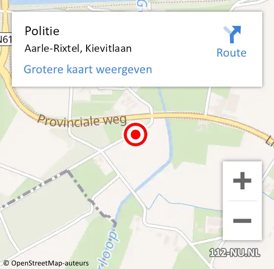 Locatie op kaart van de 112 melding: Politie Aarle-Rixtel, Kievitlaan op 24 oktober 2021 16:16