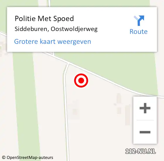 Locatie op kaart van de 112 melding: Politie Met Spoed Naar Siddeburen, Oostwoldjerweg op 24 oktober 2021 16:27