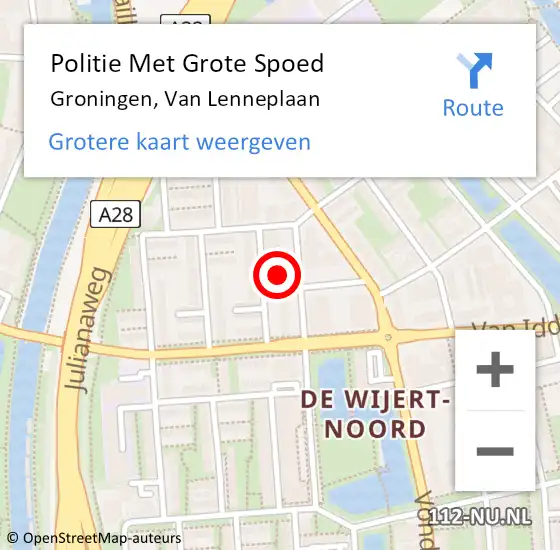 Locatie op kaart van de 112 melding: Politie Met Grote Spoed Naar Groningen, Van Lenneplaan op 24 oktober 2021 16:31