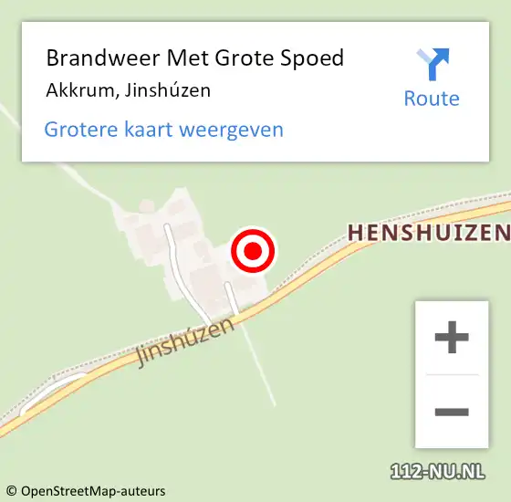 Locatie op kaart van de 112 melding: Brandweer Met Grote Spoed Naar Akkrum, Jinshúzen op 24 oktober 2021 16:45