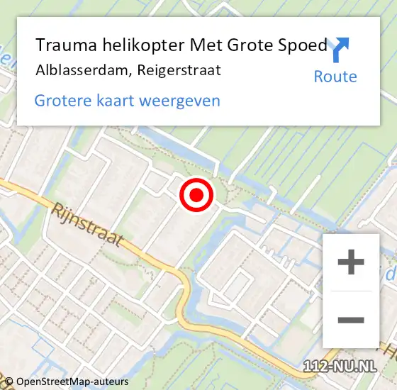 Locatie op kaart van de 112 melding: Trauma helikopter Met Grote Spoed Naar Alblasserdam, Reigerstraat op 24 oktober 2021 17:53