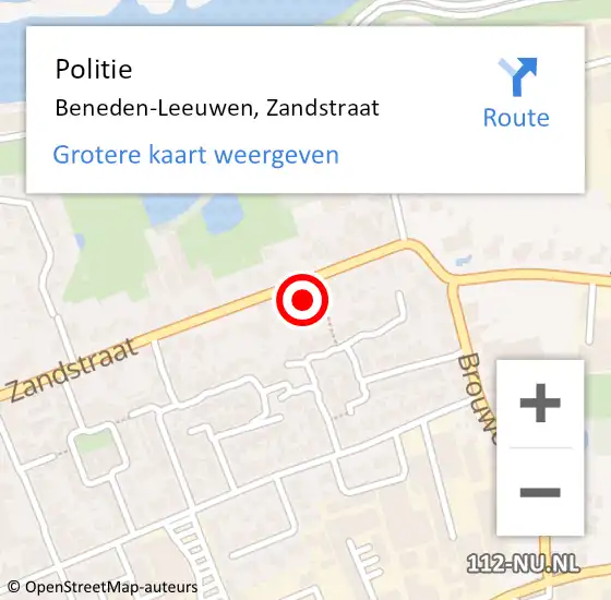 Locatie op kaart van de 112 melding: Politie Beneden-Leeuwen, Zandstraat op 24 oktober 2021 18:17