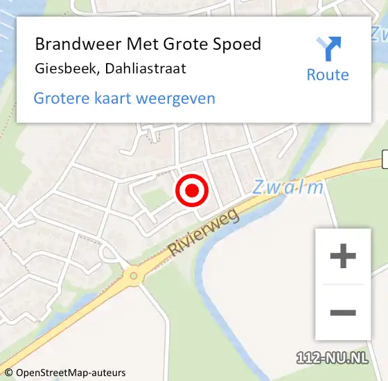 Locatie op kaart van de 112 melding: Brandweer Met Grote Spoed Naar Giesbeek, Dahliastraat op 24 oktober 2021 18:27