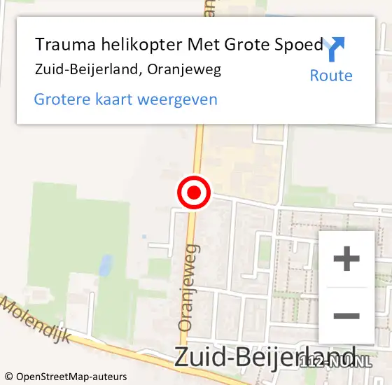 Locatie op kaart van de 112 melding: Trauma helikopter Met Grote Spoed Naar Zuid-Beijerland, Oranjeweg op 24 oktober 2021 18:35