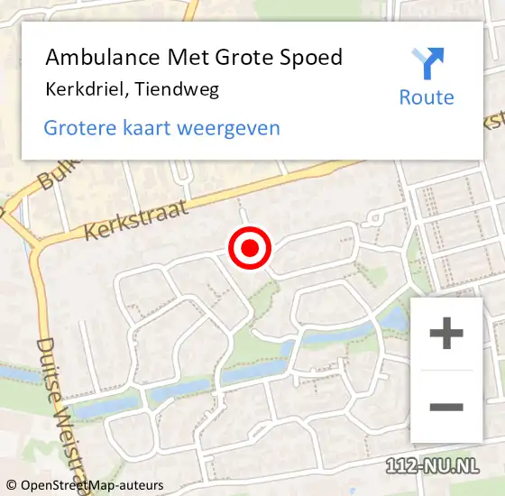 Locatie op kaart van de 112 melding: Ambulance Met Grote Spoed Naar Kerkdriel, Tiendweg op 24 oktober 2021 18:45