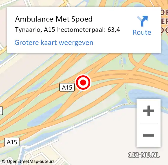 Locatie op kaart van de 112 melding: Ambulance Met Spoed Naar Tynaarlo, A15 hectometerpaal: 63,4 op 24 oktober 2021 19:13
