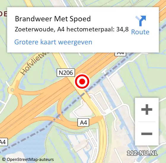 Locatie op kaart van de 112 melding: Brandweer Met Spoed Naar Zoeterwoude, A4 hectometerpaal: 34,8 op 24 oktober 2021 19:47