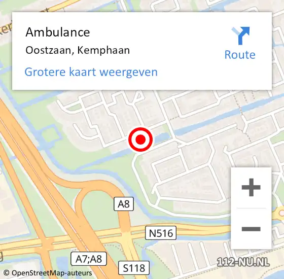 Locatie op kaart van de 112 melding: Ambulance Oostzaan, Kemphaan op 24 oktober 2021 20:15