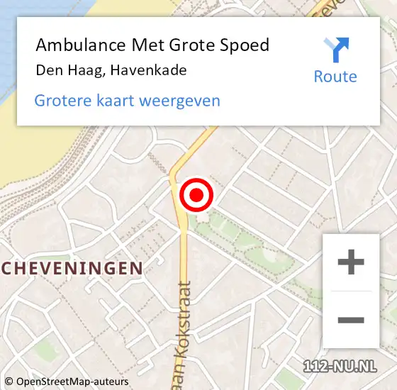 Locatie op kaart van de 112 melding: Ambulance Met Grote Spoed Naar Den Haag, Havenkade op 24 oktober 2021 20:27