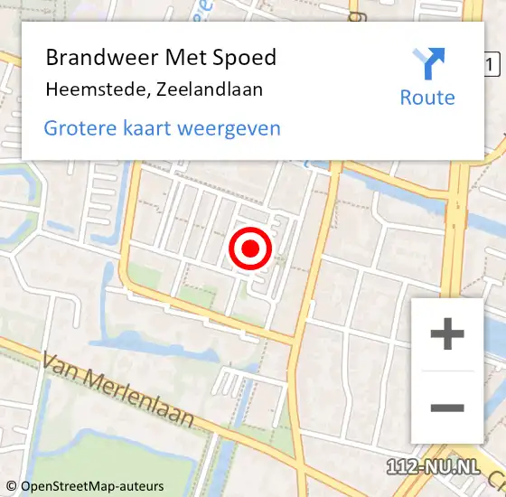 Locatie op kaart van de 112 melding: Brandweer Met Spoed Naar Heemstede, Zeelandlaan op 24 oktober 2021 20:29