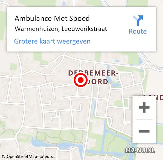 Locatie op kaart van de 112 melding: Ambulance Met Spoed Naar Warmenhuizen, Leeuwerikstraat op 24 oktober 2021 20:35