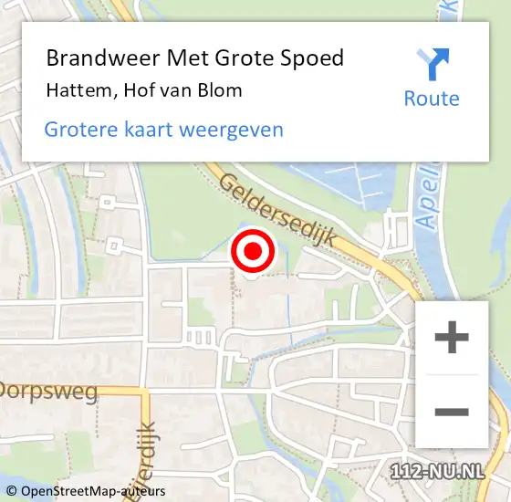 Locatie op kaart van de 112 melding: Brandweer Met Grote Spoed Naar Hattem, Hof van Blom op 24 oktober 2021 20:50