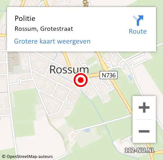 Locatie op kaart van de 112 melding: Politie Rossum, Grotestraat op 24 oktober 2021 20:50