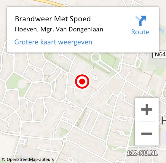 Locatie op kaart van de 112 melding: Brandweer Met Spoed Naar Hoeven, Mgr. Van Dongenlaan op 24 oktober 2021 21:08