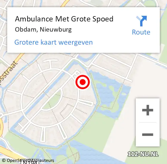 Locatie op kaart van de 112 melding: Ambulance Met Grote Spoed Naar Obdam, Nieuwburg op 24 oktober 2021 21:32