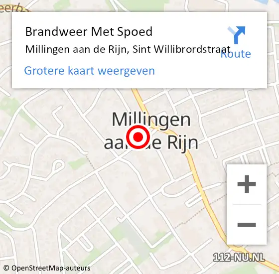 Locatie op kaart van de 112 melding: Brandweer Met Spoed Naar Millingen aan de Rijn, Sint Willibrordstraat op 24 oktober 2021 21:47