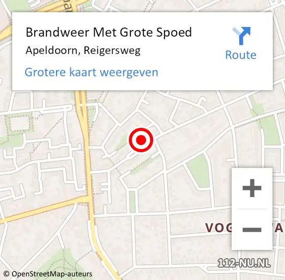 Locatie op kaart van de 112 melding: Brandweer Met Grote Spoed Naar Apeldoorn, Reigersweg op 24 oktober 2021 21:52