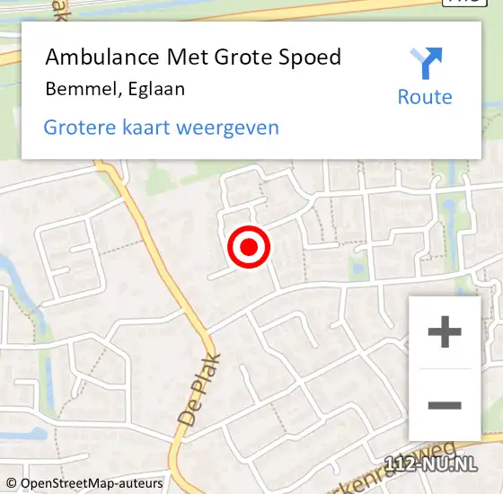 Locatie op kaart van de 112 melding: Ambulance Met Grote Spoed Naar Bemmel, Eglaan op 24 oktober 2021 23:06