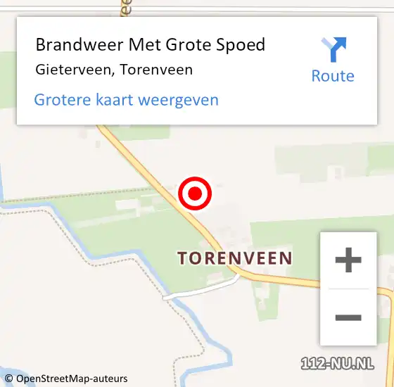 Locatie op kaart van de 112 melding: Brandweer Met Grote Spoed Naar Gieterveen, Torenveen op 24 oktober 2021 23:23