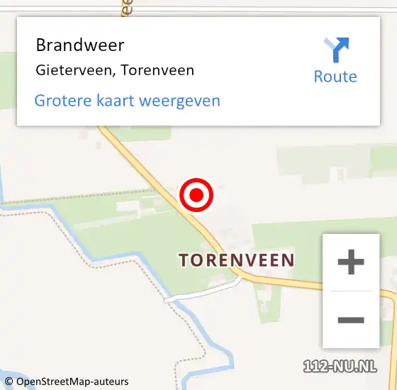 Locatie op kaart van de 112 melding: Brandweer Gieterveen, Torenveen op 24 oktober 2021 23:24