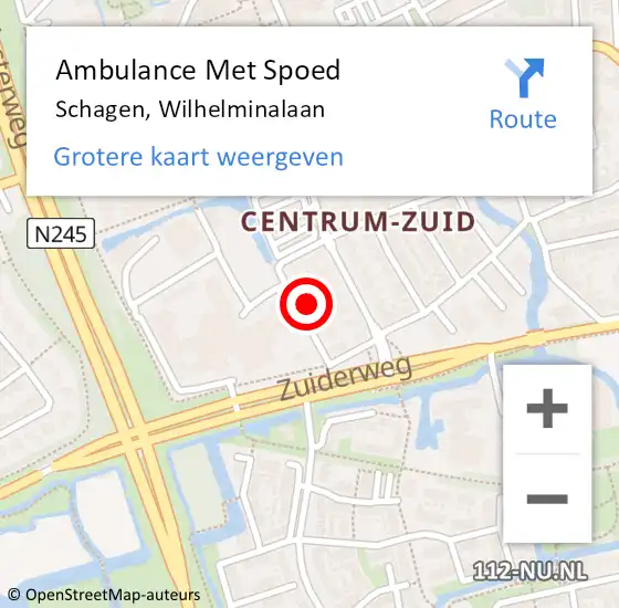 Locatie op kaart van de 112 melding: Ambulance Met Spoed Naar Schagen, Wilhelminalaan op 24 oktober 2021 23:41