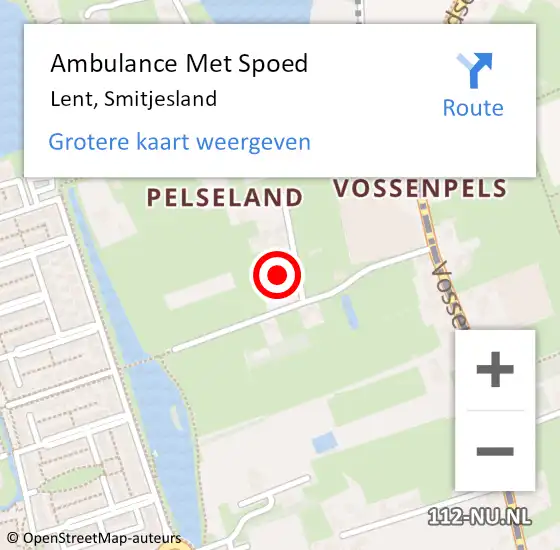 Locatie op kaart van de 112 melding: Ambulance Met Spoed Naar Lent, Smitjesland op 24 oktober 2021 23:57