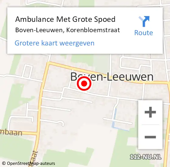 Locatie op kaart van de 112 melding: Ambulance Met Grote Spoed Naar Boven-Leeuwen, Korenbloemstraat op 25 oktober 2021 00:28