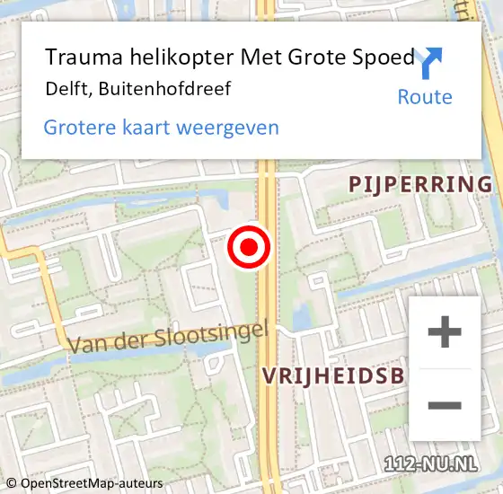 Locatie op kaart van de 112 melding: Trauma helikopter Met Grote Spoed Naar Delft, Buitenhofdreef op 25 oktober 2021 00:30