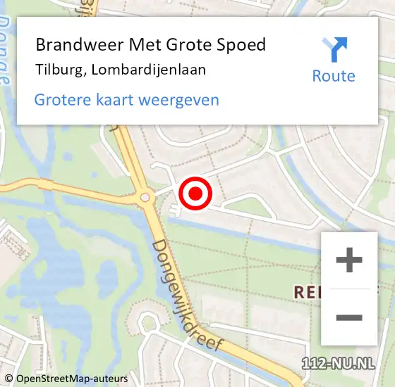 Locatie op kaart van de 112 melding: Brandweer Met Grote Spoed Naar Tilburg, Lombardijenlaan op 25 oktober 2021 02:01