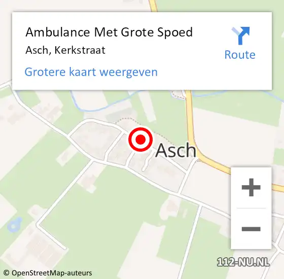 Locatie op kaart van de 112 melding: Ambulance Met Grote Spoed Naar Asch, Kerkstraat op 25 oktober 2021 03:36