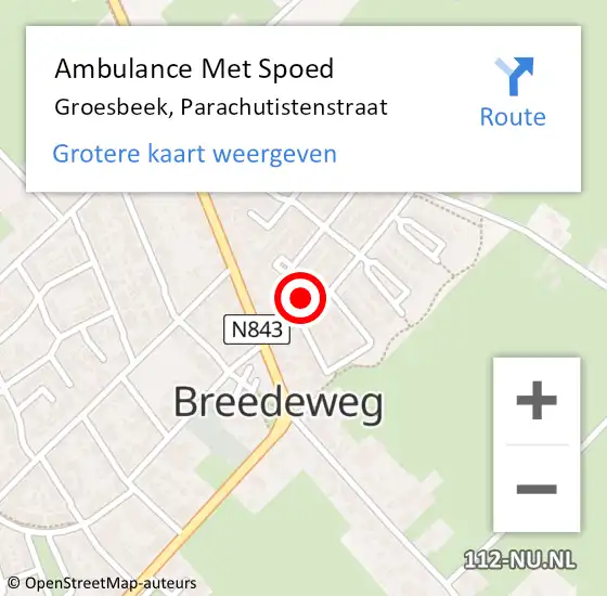 Locatie op kaart van de 112 melding: Ambulance Met Spoed Naar Groesbeek, Parachutistenstraat op 25 oktober 2021 04:28