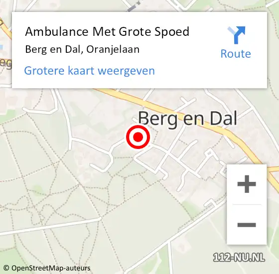 Locatie op kaart van de 112 melding: Ambulance Met Grote Spoed Naar Berg en Dal, Oranjelaan op 25 oktober 2021 05:05