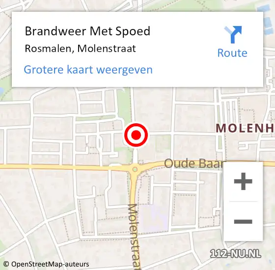 Locatie op kaart van de 112 melding: Brandweer Met Spoed Naar Rosmalen, Molenstraat op 25 oktober 2021 05:11