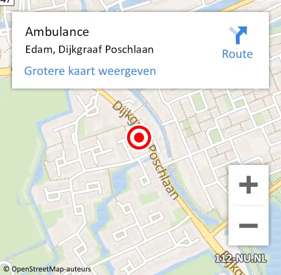 Locatie op kaart van de 112 melding: Ambulance Edam, Dijkgraaf Poschlaan op 25 oktober 2021 07:11