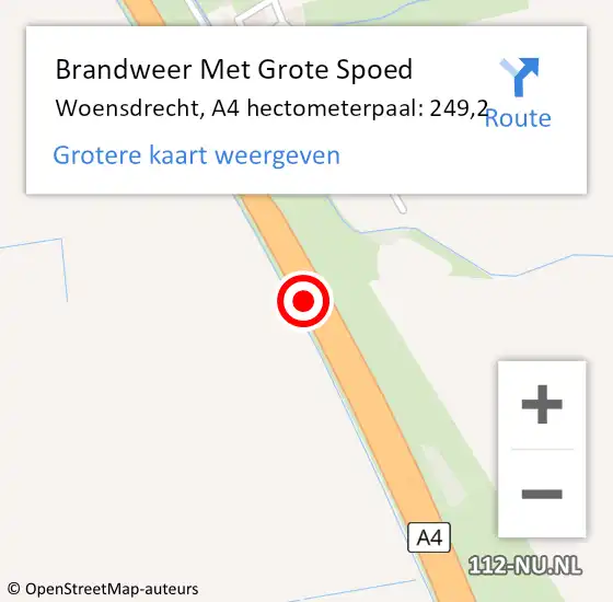 Locatie op kaart van de 112 melding: Brandweer Met Grote Spoed Naar Woensdrecht, A4 hectometerpaal: 249,2 op 25 oktober 2021 07:19