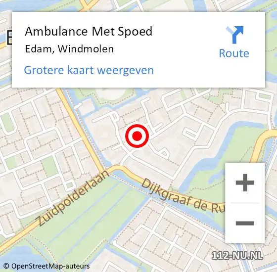 Locatie op kaart van de 112 melding: Ambulance Met Spoed Naar Edam, Windmolen op 25 oktober 2021 07:54