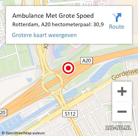 Locatie op kaart van de 112 melding: Ambulance Met Grote Spoed Naar Rotterdam, A20 hectometerpaal: 30,9 op 25 oktober 2021 08:18