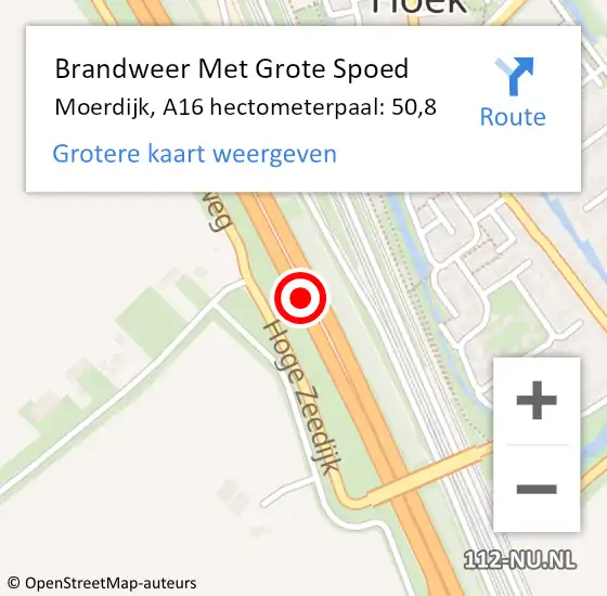 Locatie op kaart van de 112 melding: Brandweer Met Grote Spoed Naar Moerdijk, A16 hectometerpaal: 50,8 op 25 oktober 2021 08:20