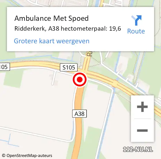 Locatie op kaart van de 112 melding: Ambulance Met Spoed Naar Ridderkerk, A38 hectometerpaal: 19,6 op 25 oktober 2021 08:21