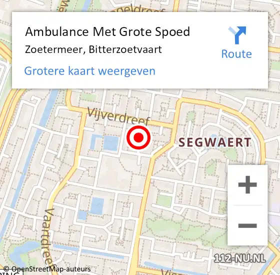 Locatie op kaart van de 112 melding: Ambulance Met Grote Spoed Naar Zoetermeer, Bitterzoetvaart op 25 oktober 2021 09:00