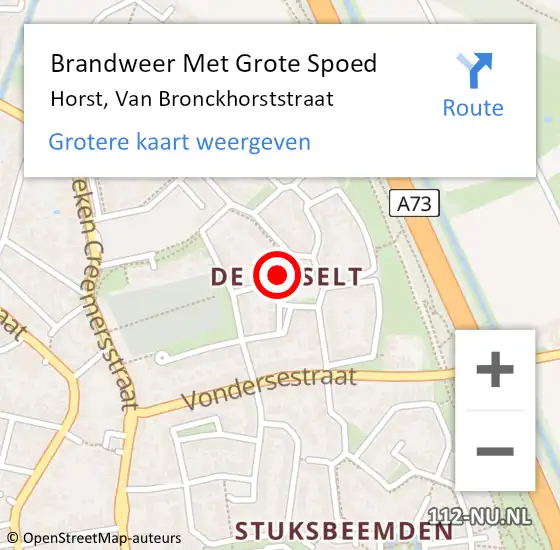 Locatie op kaart van de 112 melding: Brandweer Met Grote Spoed Naar Horst, Van Bronckhorststraat op 25 oktober 2021 09:27