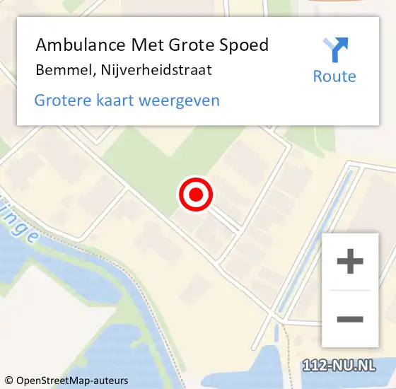 Locatie op kaart van de 112 melding: Ambulance Met Grote Spoed Naar Bemmel, Nijverheidstraat op 25 oktober 2021 10:28